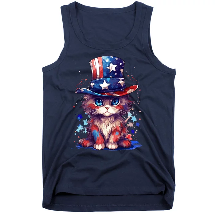 Cute Patriotic Red White And Blue Kitten Cat Tank Top