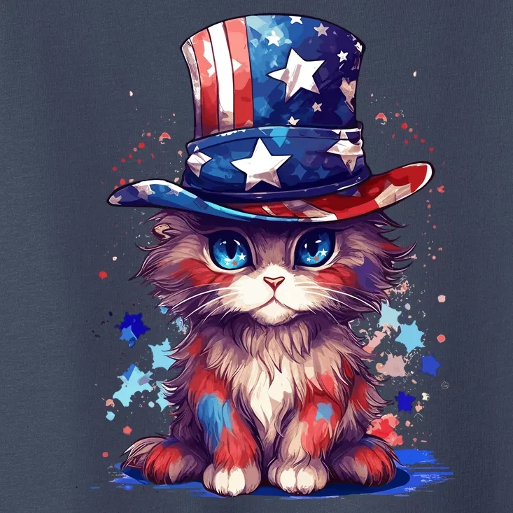 Cute Patriotic Red White And Blue Kitten Cat Toddler T-Shirt