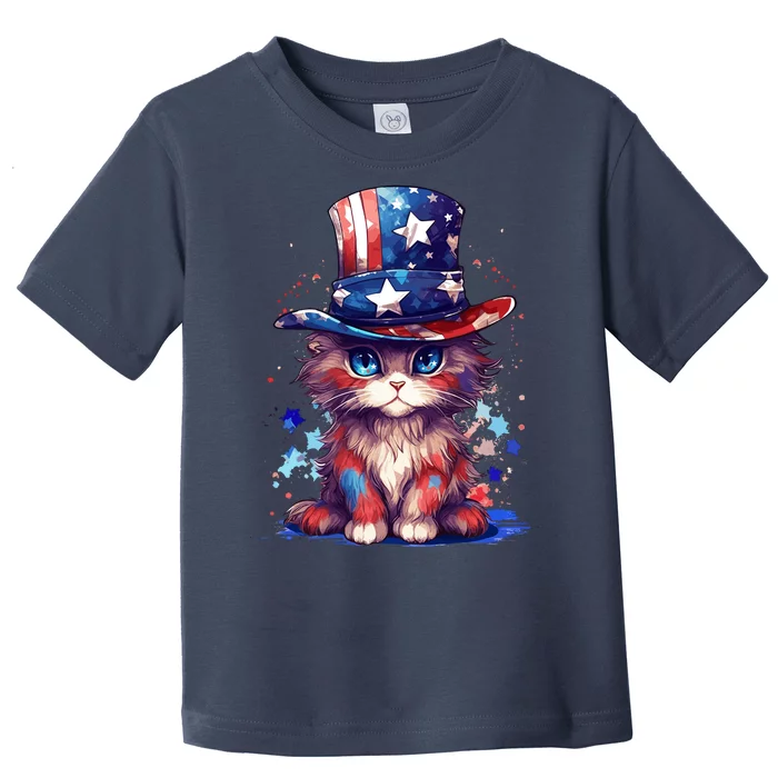 Cute Patriotic Red White And Blue Kitten Cat Toddler T-Shirt