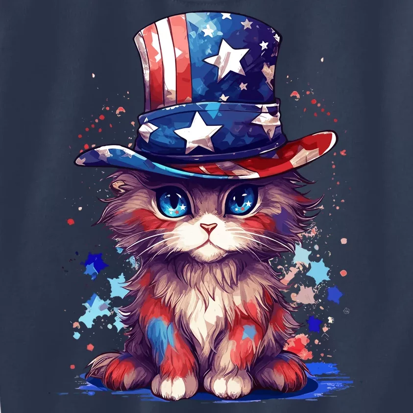 Cute Patriotic Red White And Blue Kitten Cat Kids Sweatshirt