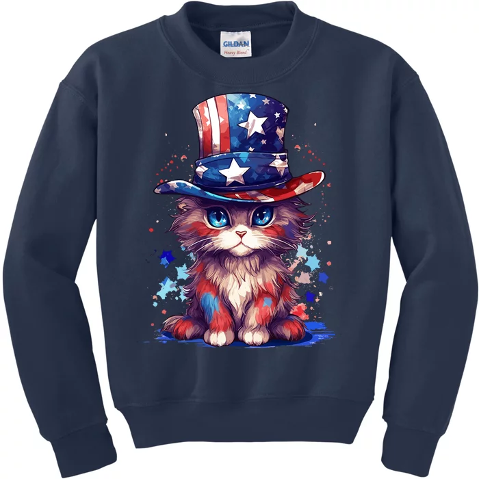 Cute Patriotic Red White And Blue Kitten Cat Kids Sweatshirt