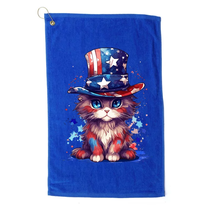 Cute Patriotic Red White And Blue Kitten Cat Platinum Collection Golf Towel