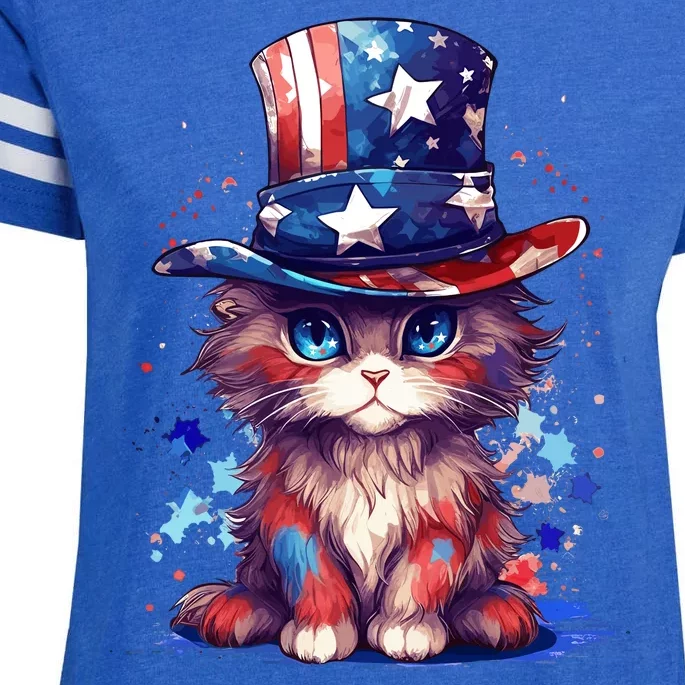 Cute Patriotic Red White And Blue Kitten Cat Enza Ladies Jersey Football T-Shirt