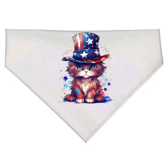 Cute Patriotic Red White And Blue Kitten Cat USA-Made Doggie Bandana