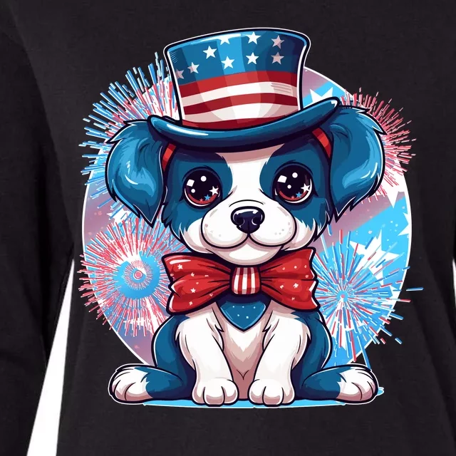 Cute Patriotic Red White And Blue Puppy Dog Womens Cotton Relaxed Long Sleeve T-Shirt