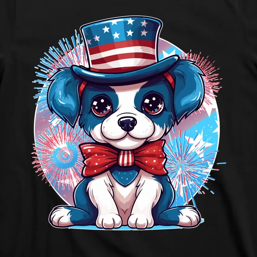 Cute Patriotic Red White And Blue Puppy Dog T-Shirt