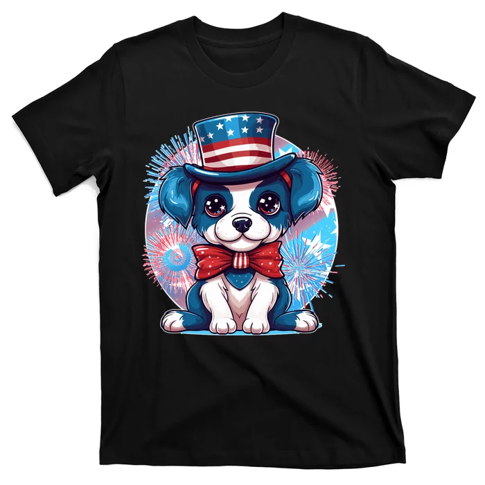 Cute Patriotic Red White And Blue Puppy Dog T-Shirt