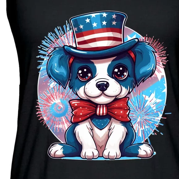 Cute Patriotic Red White And Blue Puppy Dog Ladies Essential Flowy Tank