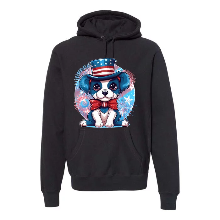 Cute Patriotic Red White And Blue Puppy Dog Premium Hoodie