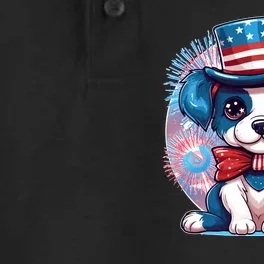 Cute Patriotic Red White And Blue Puppy Dog Dry Zone Grid Performance Polo