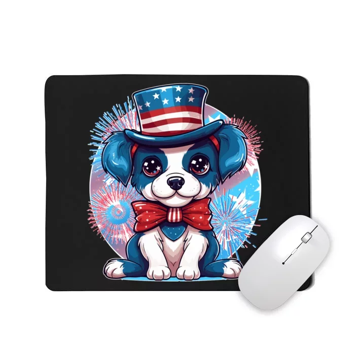 Cute Patriotic Red White And Blue Puppy Dog Mousepad