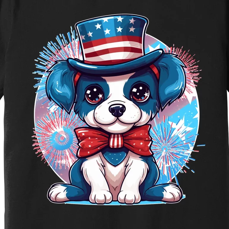 Cute Patriotic Red White And Blue Puppy Dog Premium T-Shirt