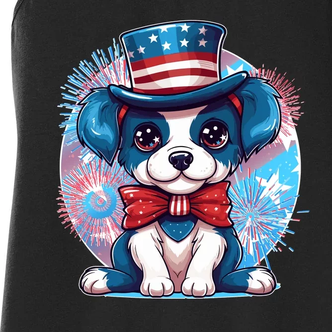 Cute Patriotic Red White And Blue Puppy Dog Women's Racerback Tank