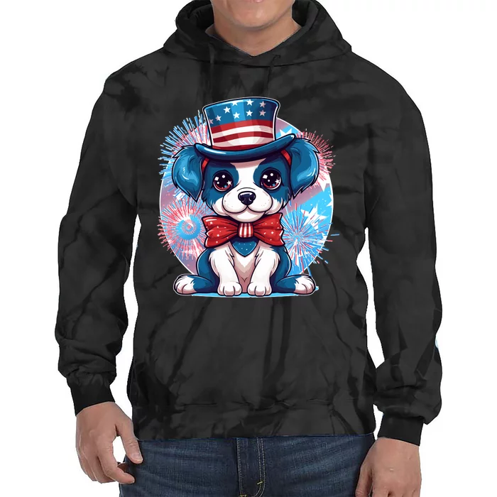 Cute Patriotic Red White And Blue Puppy Dog Tie Dye Hoodie