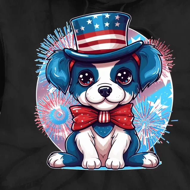 Cute Patriotic Red White And Blue Puppy Dog Tie Dye Hoodie