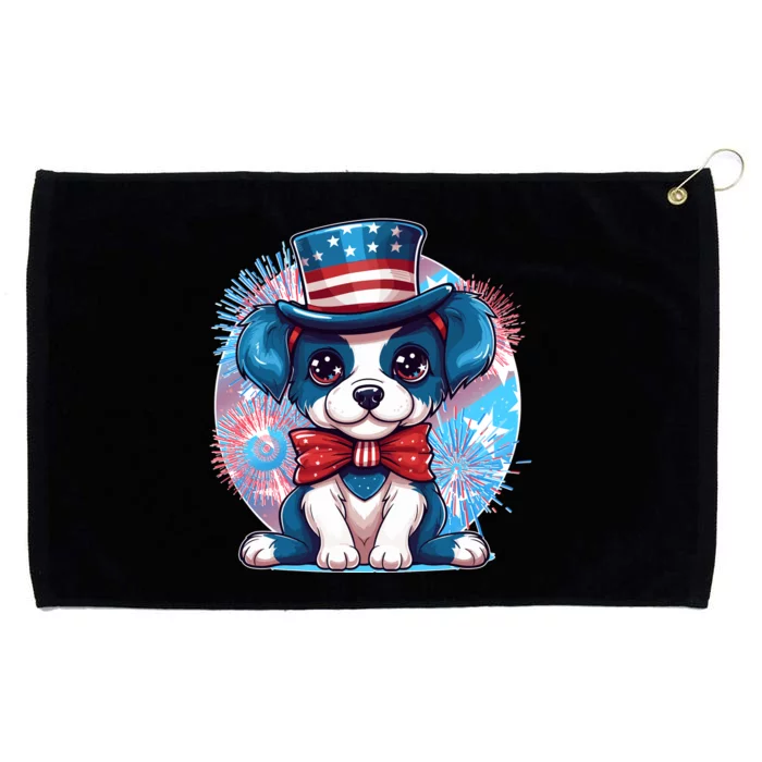 Cute Patriotic Red White And Blue Puppy Dog Grommeted Golf Towel