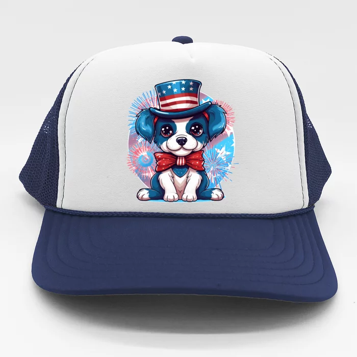 Cute Patriotic Red White And Blue Puppy Dog Trucker Hat