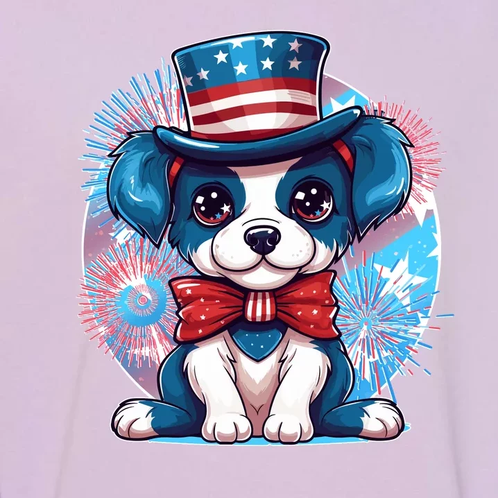 Cute Patriotic Red White And Blue Puppy Dog Garment-Dyed Sweatshirt