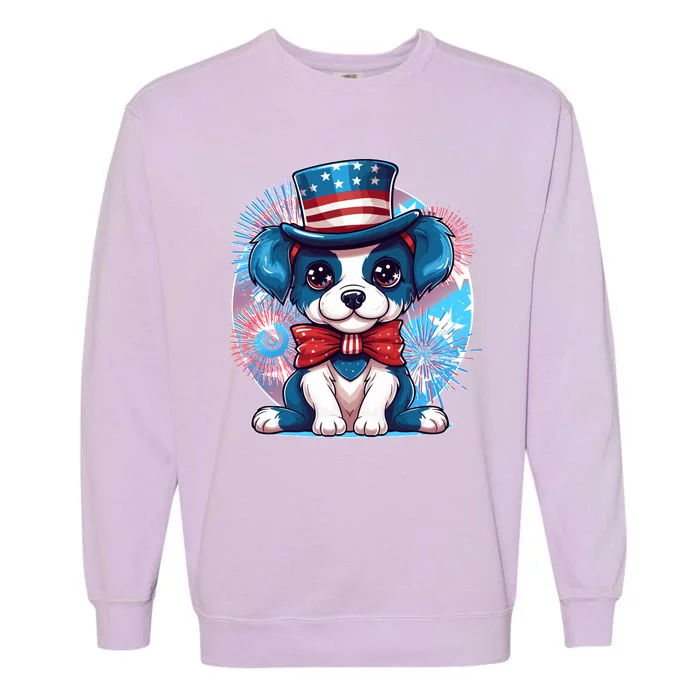 Cute Patriotic Red White And Blue Puppy Dog Garment-Dyed Sweatshirt