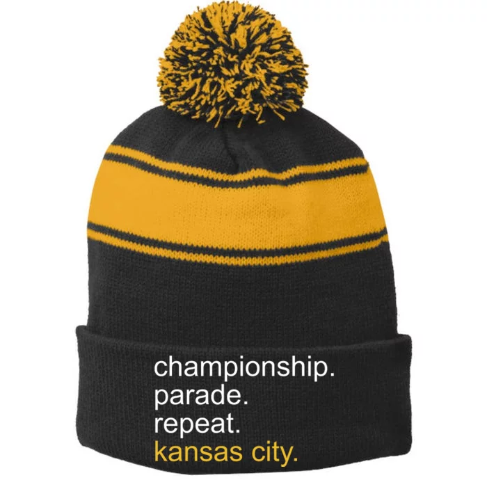 Championship Parade Repeat Kansas City Stripe Pom Pom Beanie