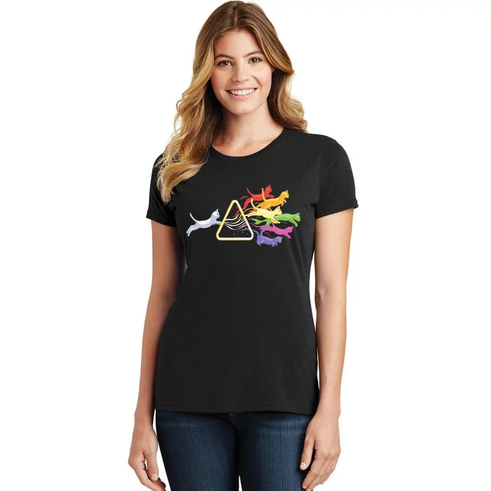 Cat Prism Rainbow Light Funny Physics Science Spectral Cat Women's T-Shirt