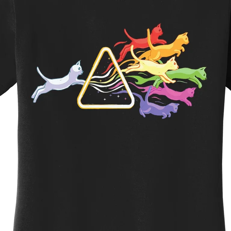 Cat Prism Rainbow Light Funny Physics Science Spectral Cat Women's T-Shirt