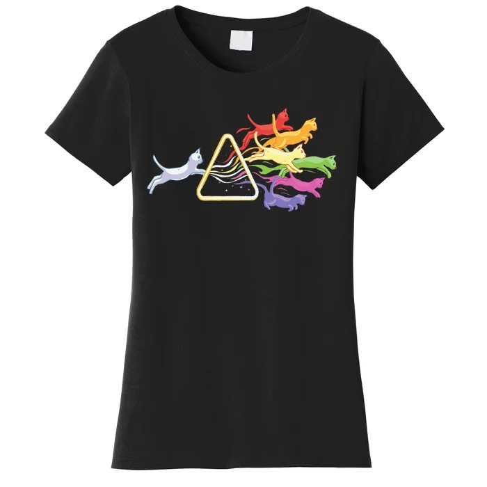 Cat Prism Rainbow Light Funny Physics Science Spectral Cat Women's T-Shirt