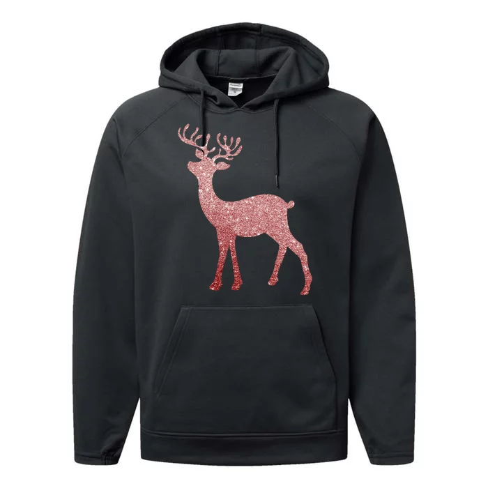 Cute Pink Reindeer Winter Holiday Gift Performance Fleece Hoodie