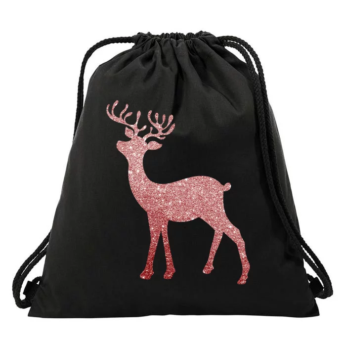 Cute Pink Reindeer Winter Holiday Gift Drawstring Bag