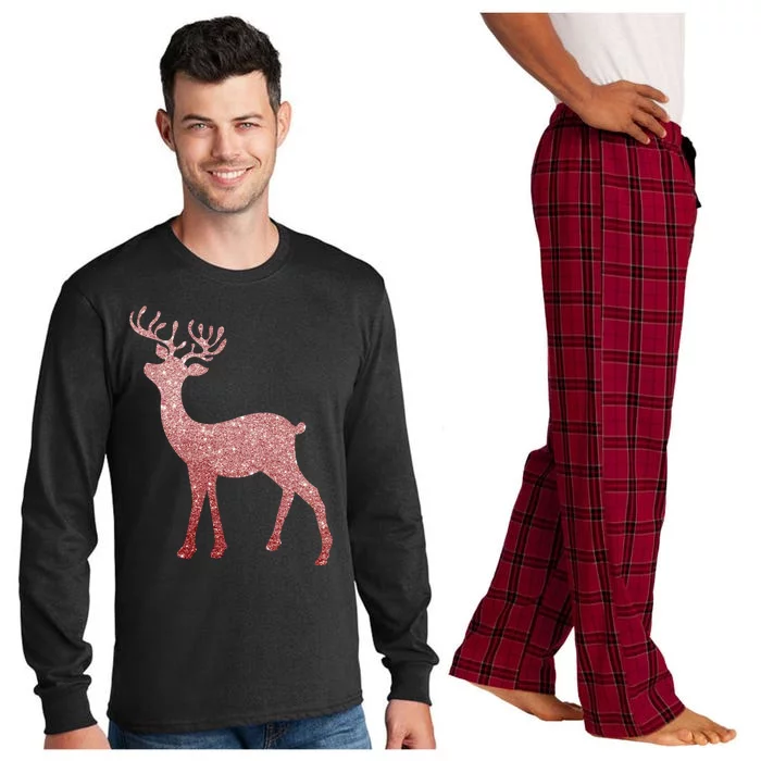 Cute Pink Reindeer Winter Holiday Gift Long Sleeve Pajama Set