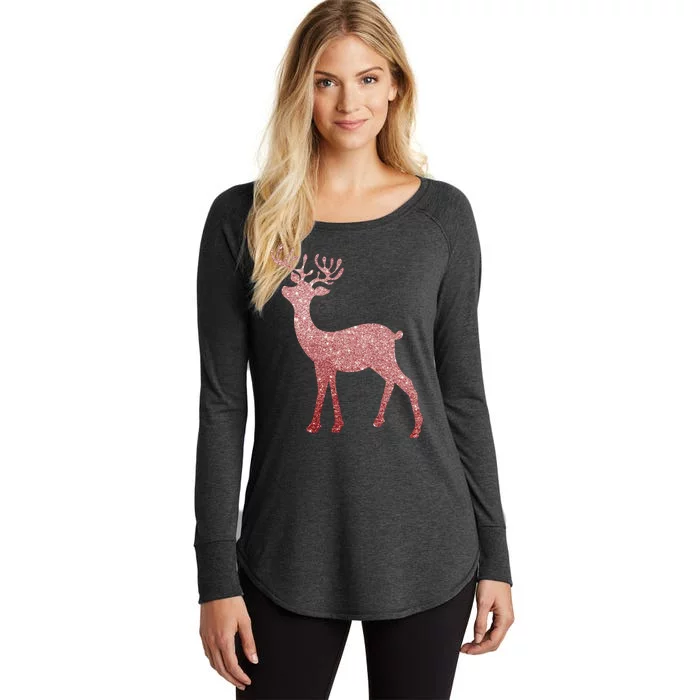 Cute Pink Reindeer Winter Holiday Gift Women's Perfect Tri Tunic Long Sleeve Shirt