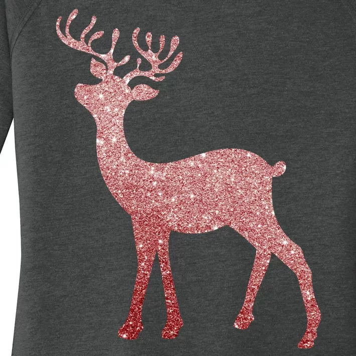 Cute Pink Reindeer Winter Holiday Gift Women's Perfect Tri Tunic Long Sleeve Shirt