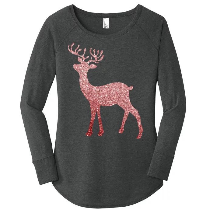 Cute Pink Reindeer Winter Holiday Gift Women's Perfect Tri Tunic Long Sleeve Shirt