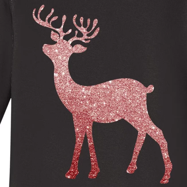 Cute Pink Reindeer Winter Holiday Gift Baby Long Sleeve Bodysuit