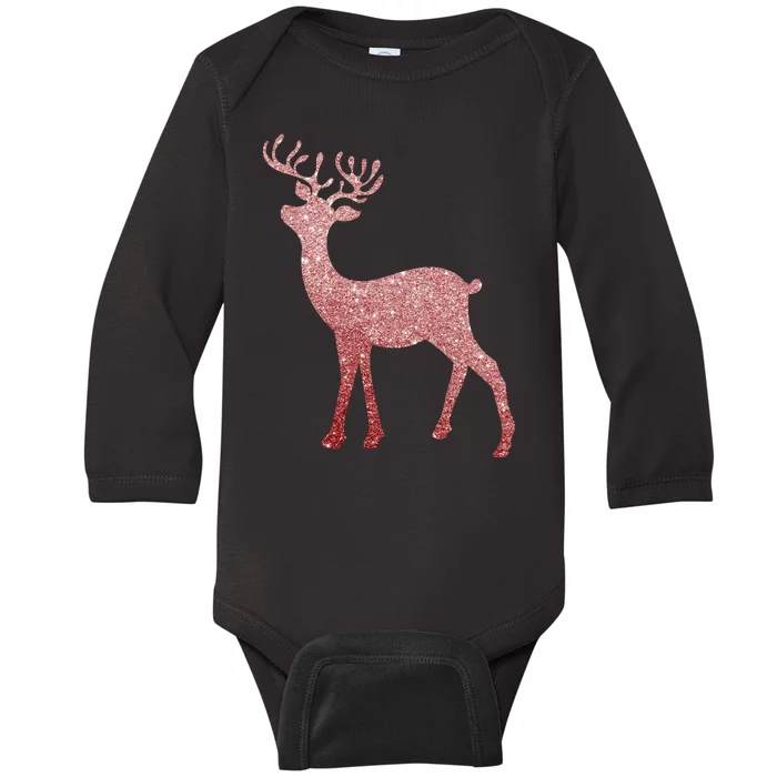 Cute Pink Reindeer Winter Holiday Gift Baby Long Sleeve Bodysuit