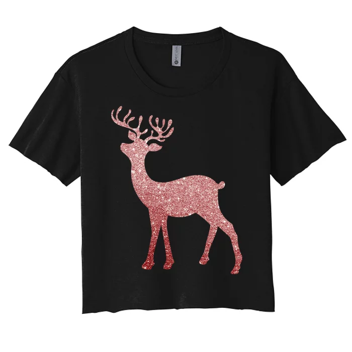 Cute Pink Reindeer Winter Holiday Gift Women's Crop Top Tee