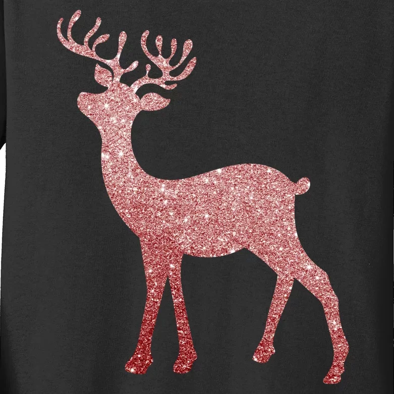 Cute Pink Reindeer Winter Holiday Gift Kids Long Sleeve Shirt