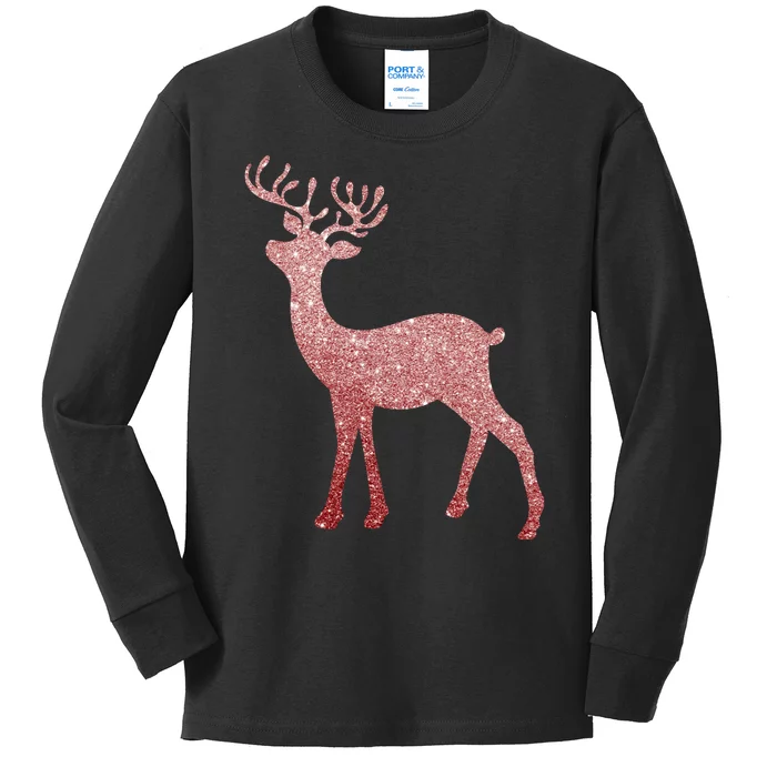 Cute Pink Reindeer Winter Holiday Gift Kids Long Sleeve Shirt