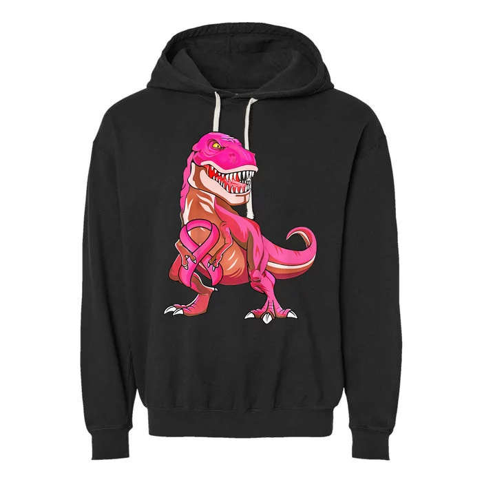 cute Pink Ribbon TRex Breast Cancer Awareness Garment-Dyed Fleece Hoodie