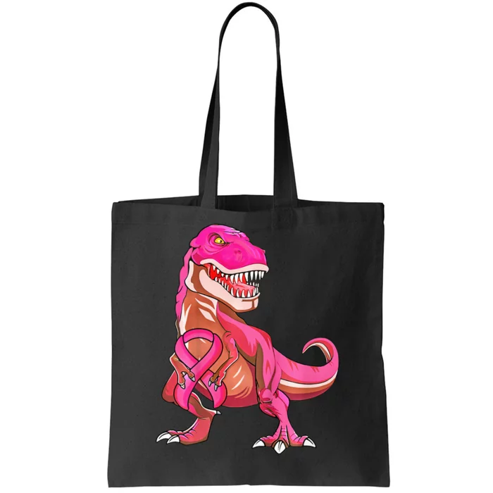 cute Pink Ribbon TRex Breast Cancer Awareness Tote Bag