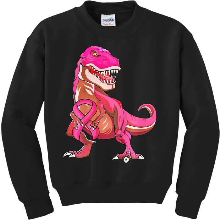 cute Pink Ribbon TRex Breast Cancer Awareness Kids Sweatshirt