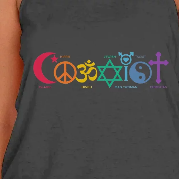 Coexist Peace Religion Equality Rights Humanity Spirituality Women's Knotted Racerback Tank