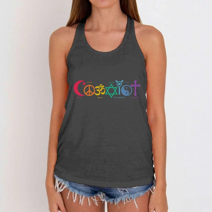 Coexist Peace Religion Equality Rights Humanity Spirituality Women's Knotted Racerback Tank