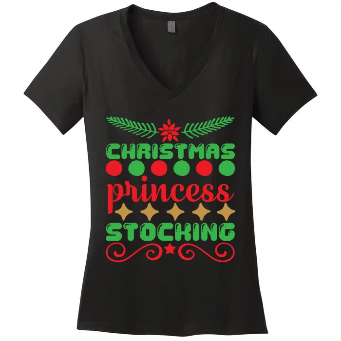 Christmas Princess Stocking Women's V-Neck T-Shirt