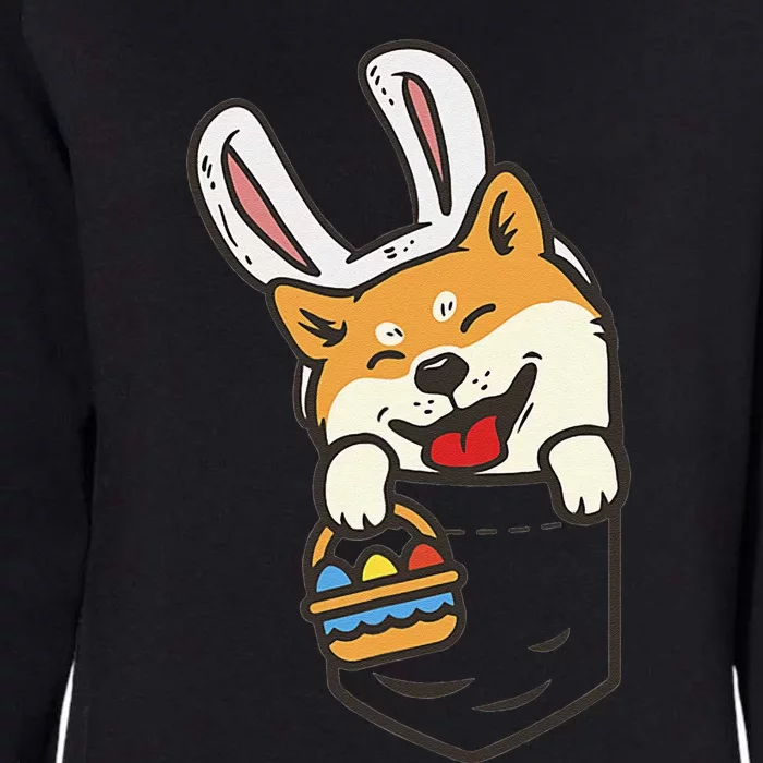 Cute Pocket Shiba Inu Easter Bunny Ears Egg Basket Dog Lover Womens California Wash Sweatshirt