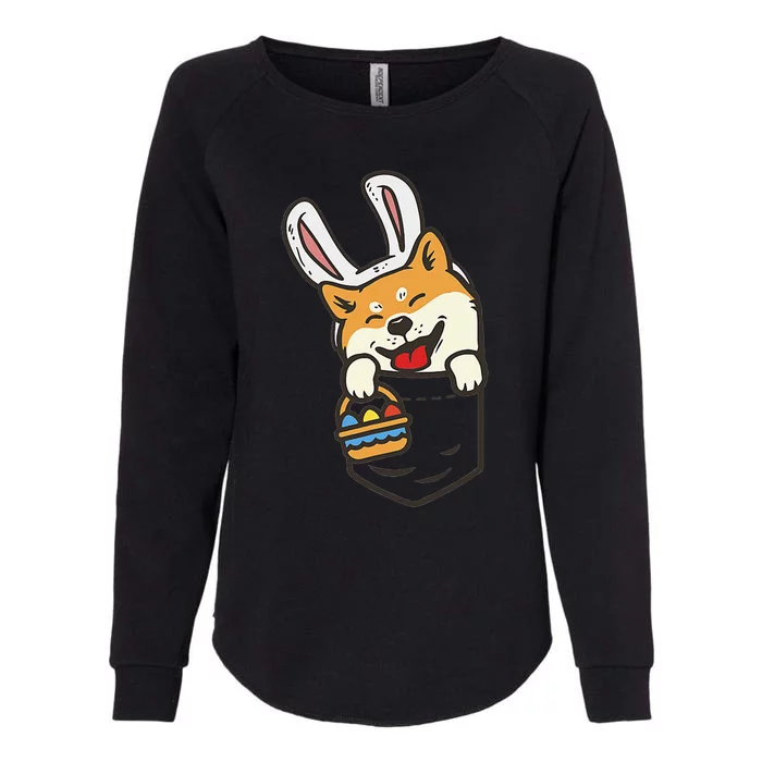 Cute Pocket Shiba Inu Easter Bunny Ears Egg Basket Dog Lover Womens California Wash Sweatshirt