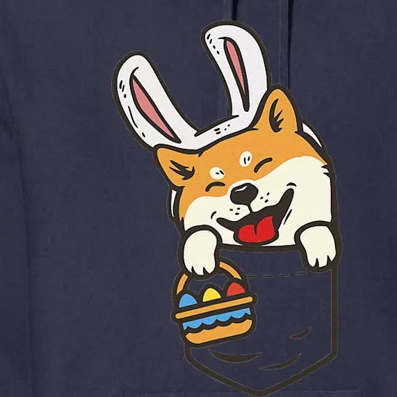 Cute Pocket Shiba Inu Easter Bunny Ears Egg Basket Dog Lover Premium Hoodie