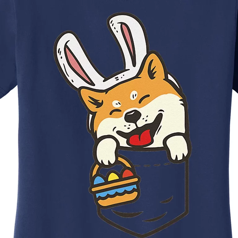 Cute Pocket Shiba Inu Easter Bunny Ears Egg Basket Dog Lover Women's T-Shirt