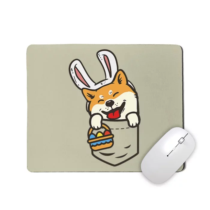 Cute Pocket Shiba Inu Easter Bunny Ears Egg Basket Dog Lover Mousepad