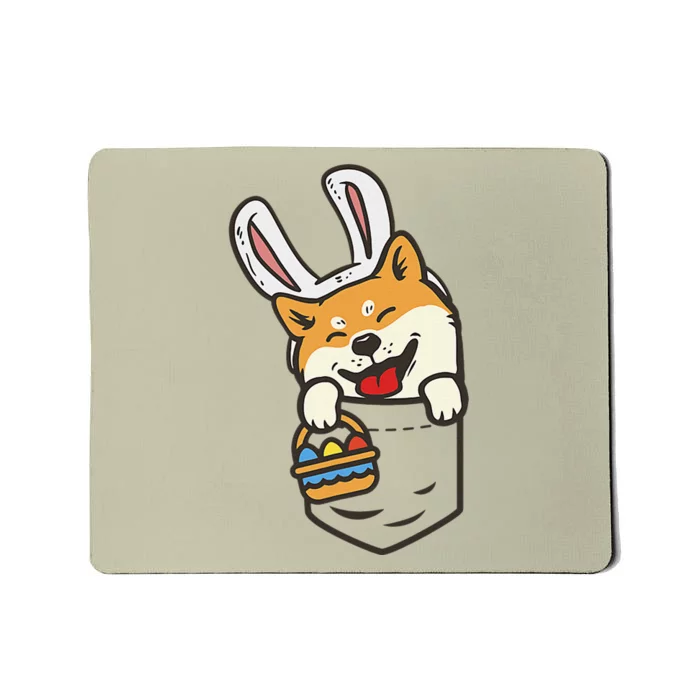 Cute Pocket Shiba Inu Easter Bunny Ears Egg Basket Dog Lover Mousepad